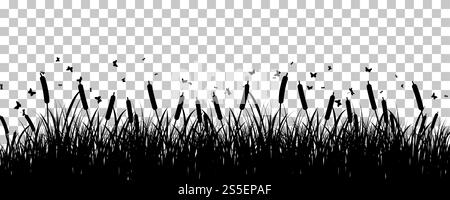 Wiese Hintergrund mit Schmetterlingen. Transparency Raster Design. Vector Illustration. Stock Vektor