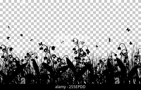 Wiese Hintergrund mit Schmetterlingen. Transparency Raster Design. Vector Illustration. Stock Vektor