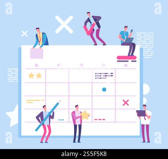 Tafel zur Aufgabenplanung. Leute mit großer Scrum-Prozesstafel. Business and Ream Working Vektorkonzept. Scrum-Arbeitsprojekt, Management Business und Task Board Illustration. Tafel zur Aufgabenplanung. Leute mit großer Scrum-Prozesstafel. Business and Ream Working Vektorkonzept Stock Vektor