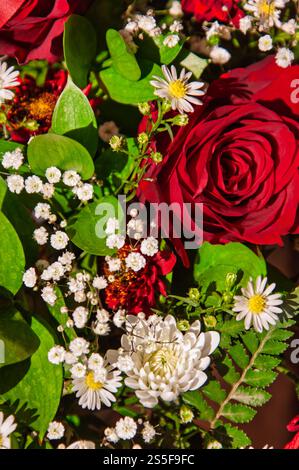 Rosenblumenstrauß von oben nach unten, Blumenarrangements Stockfoto