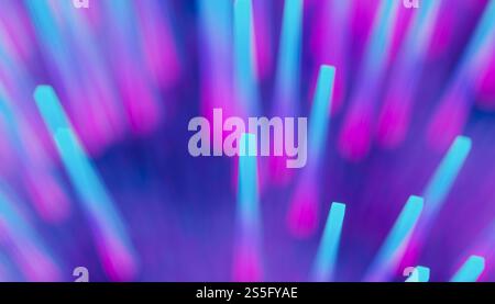 Abstraktes Bild mit vertikalen Neonblau- und rosa Lichtstreifen für einen lebendigen und futuristischen visuellen Effekt. Die Lichter haben eine verschwommene Qualität, die ein Gefühl von Bewegung und Tiefe vermittelt Stockfoto