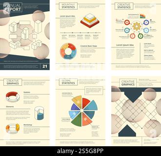 Vorlage für den Jahresbericht. Bericht Business Company Präsentation Banner Flyer Seiten Booklet Vektor Design. Veröffentlichung Jahresbericht, Infografiken geometrisch, Informationen monatlich Illustration. Vorlage für den Jahresbericht. Bericht Business Company Präsentation Banner Flyer Seiten Booklet Vektor Design Stock Vektor