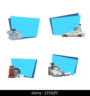 Vektor Autoteile Aufkleber mit Platz für Text Set Illustration isoliert auf weißem Hintergrund. Vektor-Autoteile-Aufkleber mit Platz für Text Set Illustration Stock Vektor
