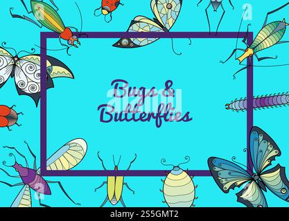 Banner und Web Poster Vektor Hand gezeichnete Insekten Hintergrund mit Platz für Textabbildung. Vektor Hand gezeichnete Insekten Hintergrund mit Platz für Textabbildung Stock Vektor