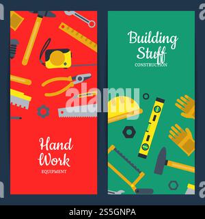 Vektor-Flachbau-Set-Werkzeuge Web-Banner und Poster-Vorlagen Illustration. Vektor flache Bauwerkzeuge Webbanner Vorlagen Illustration Stock Vektor