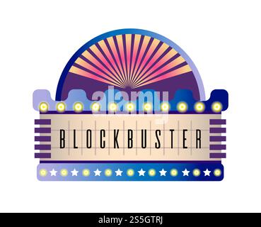 Retro-Schilder mit Neonlampen im Film- und Kinostil. Vektor-isoliertes Set von Kino oder Theater Premiere Vintage lila rosa Licht Zeichen mit Sternen und Spots. Retro-Schilder mit Neonlampen im Film- und Kinostil. Stock Vektor