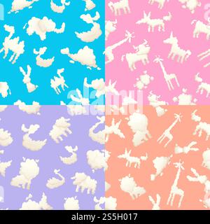 Wettermuster mit Wolken. Nahtlose Muster mit Wolken unterschiedlicher Formen. Hintergrund Form Tierwolken, Einhorn und Giraffen Illustration. Wettermuster mit Wolken. Nahtlose Muster mit Wolken unterschiedlicher Formen Stock Vektor