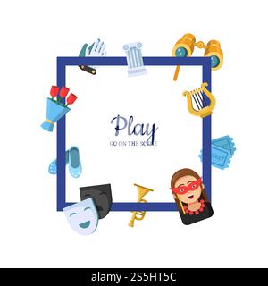 Vektor-Flachbild-Theater-Icons Rahmen mit Platz für Textabbildung isoliert auf weiß. Vektor-Flachbild-Theater-Symbole Rahmen mit Platz für Textabbildung Stock Vektor
