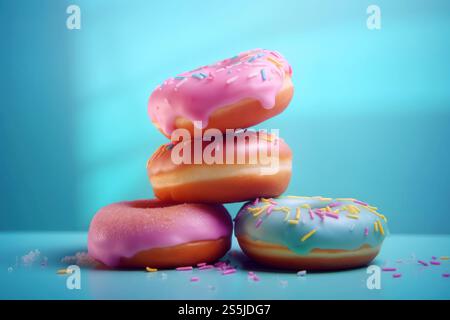 Farbenfroher 3D-Donut. Zuckermahlzeit. Ai Generieren Stockfoto