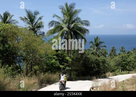 Ein Motorrad auf einer Straße auf der Insel Ko Tao in der Provinz Surat Thani in Thailand, Thailand, Ko Tao, März 2010 Stockfoto