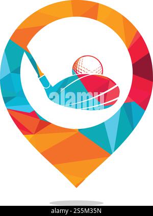 Kombination aus Vektor-Golfschläger und Kartenzeiger. Golfclub-Inspiration-Logo. Stock Vektor