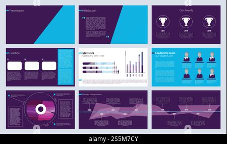 Diashow-Vorlage. Geschäftszeitschriften oder Jahresberichte mit farbigen abstrakten Formen und Textvektor. Illustration eines Faltschachtelprojekts, Informationen zu Folienvorlagen. Diashow-Vorlage. Geschäftszeitschriften oder Jahresberichte mit farbigen abstrakten Formen und Textvektor Stock Vektor