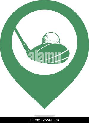 Kombination aus Vektor-Golfschläger und Kartenzeiger. Golfclub-Inspiration-Logo. Stock Vektor