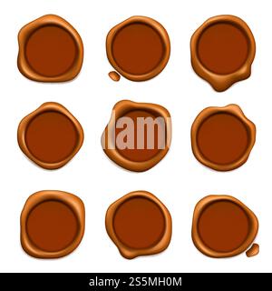 Briefwachsstempel. Garantie oder Versand roter Wachsstempel Sammlung aus Gummi realistische Vorlage. Wachssiegelstempel, Abzeichen-Illustration. Briefwachsstempel. Garantie oder Versand roter Wachsstempel Sammlung aus Gummi realistische Vorlage Stock Vektor