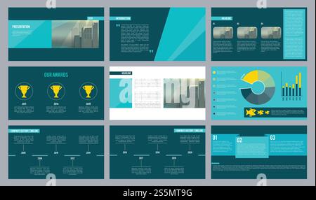 Vorlage für Geschäftspräsentationen. Zeitschriftenseiten oder Diashow mit abstrakten Geometrieformen und Platzierung für Textvektordesign. Abbildung des Unternehmens für die jährliche Präsentation, des Zeitplans und der Auszeichnung. Vorlage für Geschäftspräsentationen. Zeitschriftenseiten oder Diashow mit abstrakten Geometrieformen und Platzierung für Textvektordesign Stock Vektor