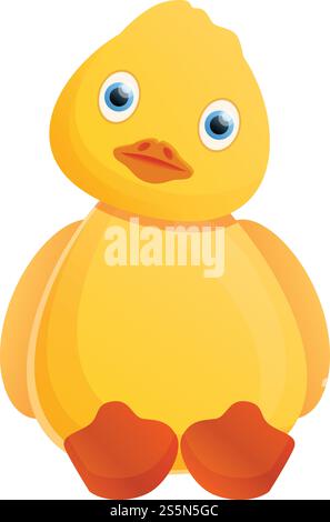 Niedliche gelbe Entenfigur. Cartoon des netten gelben Entenvektorsymbols für Webdesign isoliert auf weißem Hintergrund. Niedliche gelbe Entenfigur im Cartoon-Stil Stock Vektor