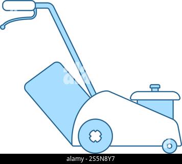 Rasenmäher Symbol. Dünne Linie mit blauer Füllung Design. Vector Illustration. Stock Vektor