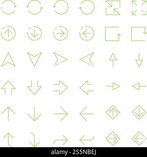 Dünne Pfeile. Infografik dünne Elemente Vorlage Navigationspfeile Vektorsymbole. Abbildung: Pfeilzeigerkurve und -Rundung. Dünne Pfeile. Infografik dünne Elemente Vorlage Navigationspfeile Vektorsymbole Stock Vektor