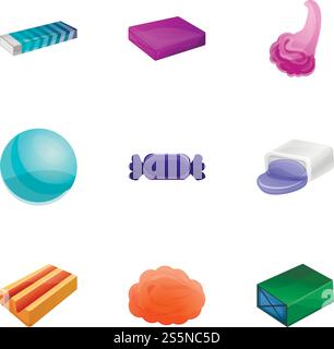 Fruchtgummi-Symbol-Set. Zeichentricksatz von 9 Frucht-Gummi-Vektor-Icons für Web-Design isoliert auf weißem Hintergrund. Fruchtgummi-Symbol-Set, Cartoon-Stil Stock Vektor