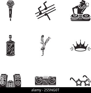 Symbolgruppe „Rap swang“. Einfacher Satz von 9 Rap-Swang-Vektorsymbolen für Webdesign isoliert auf weißem Hintergrund. Rap-Swing-Symbolsatz, einfacher Stil Stock Vektor