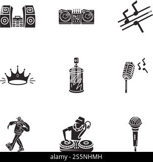 Set mit Hiphop-Symbolen. Einfacher Satz von 9 Tanz Hiphop-Vektor-Symbolen für Web-Design isoliert auf weißem Hintergrund. Set mit Hiphop-Symbolen, schlichter Style Stock Vektor