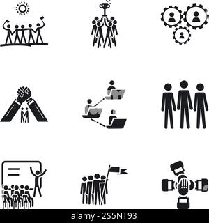 Symbolgruppe „Teamwork-Strategie“. Einfacher Satz von 9 Teamwork Strategie Vektorsymbolen für Webdesign isoliert auf weißem Hintergrund. Teamwork-Strategie-Symbolsatz, einfacher Stil Stock Vektor