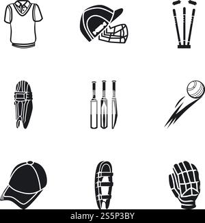 Cricket-Sport-Symbol. Einfacher Satz von 9 Cricket-Sport-Vektorsymbolen für Webdesign isoliert auf weißem Hintergrund. Cricket-Sport-Icon-Set, einfacher STYLE Stock Vektor