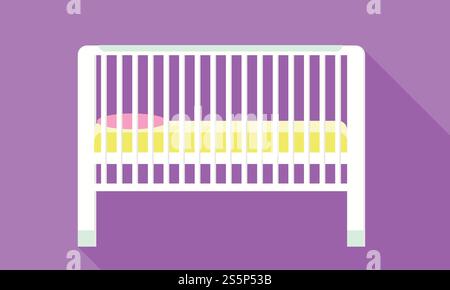 Kinderbett im Zimmer. Flache Illustration des Zimmer Baby Krippe Vektor Symbol für Web Design. Babybett im Zimmer, flacher Stil Stock Vektor