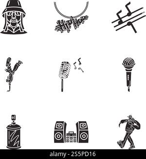Street-Hip-Hop-Symbol. Einfacher Satz von 9 Street Hip Hop Vektorsymbolen für Webdesign isoliert auf weißem Hintergrund. Street-Hip-Hop-Symbol-Set, schlichter Stil Stock Vektor