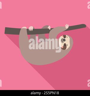 Fröhliches Faultier. Flache Illustration eines glücklichen Faultier-Vektorsymbols für Webdesign. Fröhliche Faultier-Ikone, flacher Style Stock Vektor