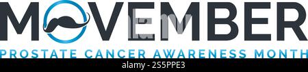 Movember Cancer Awareness Vektor-Symbol. Männliches Gesicht mit Schnurrbart und Handschrifttext symbolisieren den Movember Awareness Month. Stock Vektor