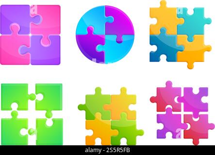Puzzle-Symbole gesetzt. Zeichentricksatz von Puzzle-Vektor-Symbolen für Webdesign. Puzzle-Symbole Set, Cartoon-Stil Stock Vektor
