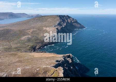 Aus der Vogelperspektive der Westküste von West Point Island und Falkland Islands Stockfoto