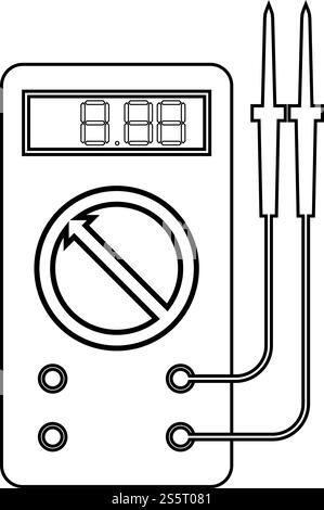 Digital-Multimeter zum Messen elektrischer Anzeigen AC-DC-Spannung Amperage Ohmmeter Leistung mit Sonden Symbol Umriss schwarze Farbe Vektor Illustration flache einfache Abbildung Stock Vektor