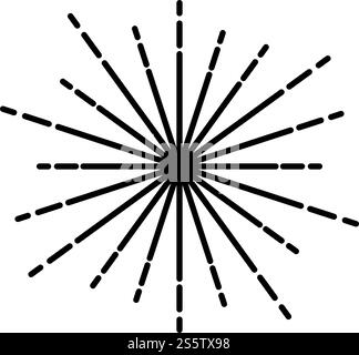 Sunburst Feuerwerke Strahlen Radialstrahl Strahllinien Sparkle Glaze Flare Starburst konzentrische Strahlungslinien Symbol Schwarz Farbe Vektor Illustration flache Art einfaches Bild. Sunburst Feuerwerk Strahlen Radial Strahl Linien Sparkle Glaze Flare Starburst konzentrische Strahlungslinien Symbol Schwarz Farbe Vektor Illustration flach Stil Bild Stock Vektor