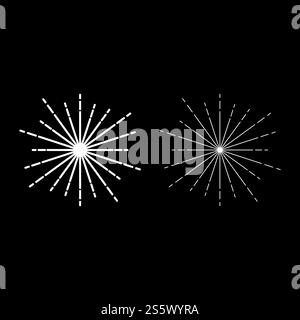 Sunburst Feuerwerk Strahlen Radialstrahl Strahllinien Sparkle Glaze Flare Starburst konzentrische Strahlungslinien Icon Kontur Set weiß Farbe Vektor Illustration flach Stil einfaches Bild Stock Vektor