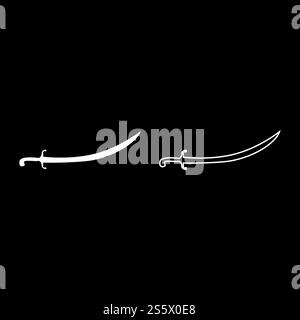 Türkische Säbel Scimitar Sabre der Arabischen persischen gebogenen Schwert Symbol outline weiß Farbe Vektor-illustration Flat Style simple Image Stock Vektor