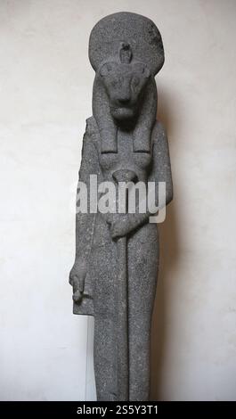 Statue der Göttin Sekhmet. Granodiorit. Neues Königreich, 18. Dynastie. Die Herrschaft von Amenhotep III. (1390-1353 v. Chr.). Theben. Ägypten. Ägyptisches Museum von Turin Stockfoto