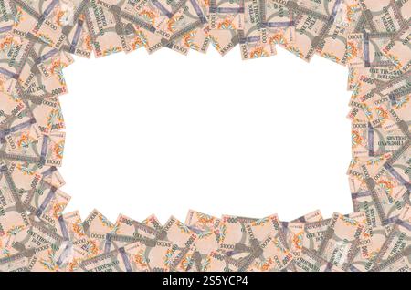 Ein Teil des braunen Guyana-1000-Dollar-Banknotenmusters aus nächster Nähe. Teil des braunen Guyana 1000-Dollar-Banknotenmusters Stockfoto