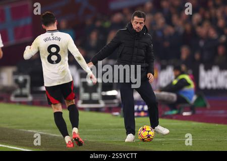 Fulham Manager Marco Silva – West Ham United gegen Fulham, Premier League, London Stadium, London, Großbritannien – 14. Januar 2025 nur redaktionelle Verwendung – es gelten Einschränkungen bei DataCo Stockfoto