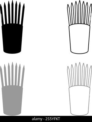 Bleistifte in Glas steht aufrecht Büro Lieferant Konzept Arbeitsplatz Icon Umrisssatz schwarz grau Farbe Vektor Illustration flache Stil einfaches Bild. Bleistifte in Glas steht aufrecht Büro Lieferant Konzept Arbeitsplatz Icon Umriss Set schwarz grau Farbe Vektor Illustration flache Stil Bild Stock Vektor