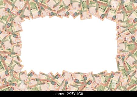 Ein Teil des braunen Guyana-1000-Dollar-Banknotenmusters aus nächster Nähe. Teil des braunen Guyana 1000-Dollar-Banknotenmusters Stockfoto