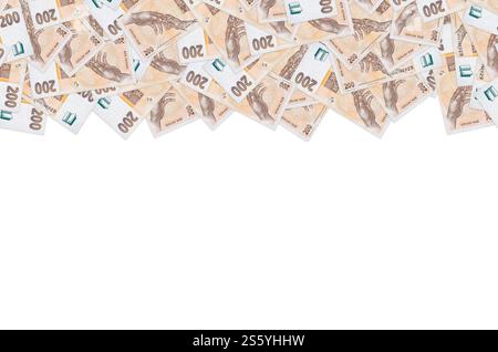 Tschechische Republik 200 Korun 1998 Banknotenschein Nahaufnahme Rechnungsmuster. 200 CRONES. Tschechische Republik 200 Korun 1998 Banknotenschein Nahaufnahme Rechnungsmuster Stockfoto