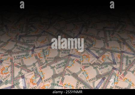 Ein Teil des braunen Guyana-1000-Dollar-Banknotenmusters aus nächster Nähe. Teil des braunen Guyana 1000-Dollar-Banknotenmusters Stockfoto