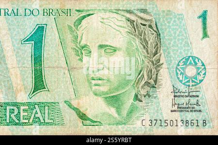 Republiken Effigy Porträt dargestellt als Büste auf altem brasilianischem Geld. Grüner Schild vorn. Republiken Effigy Porträt dargestellt als Büste auf Stockfoto