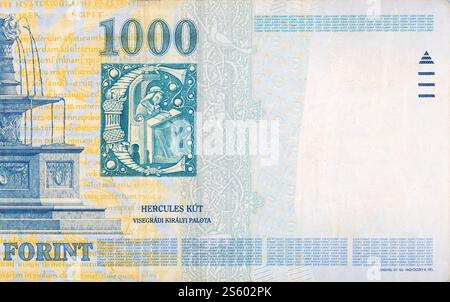 Visegrad Königlicher Brunnen auf Ungarn 1000 Forint 2006 Banknotenfragment. Königlicher Brunnen Visegrad auf Ungarn 1000 Forint 2006 Banknotenfragment Stockfoto