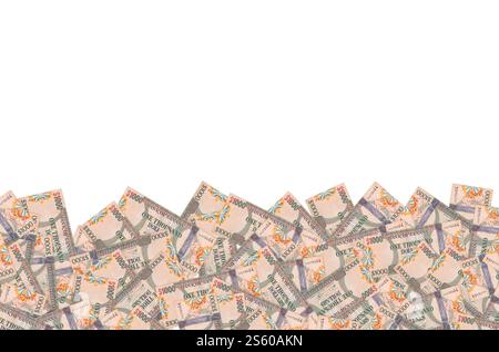 Ein Teil des braunen Guyana-1000-Dollar-Banknotenmusters aus nächster Nähe. Teil des braunen Guyana 1000-Dollar-Banknotenmusters Stockfoto