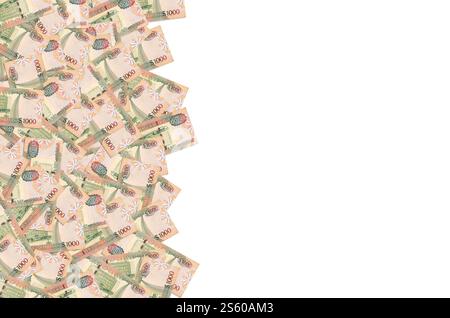Ein Teil des braunen Guyana-1000-Dollar-Banknotenmusters aus nächster Nähe. Teil des braunen Guyana 1000-Dollar-Banknotenmusters Stockfoto