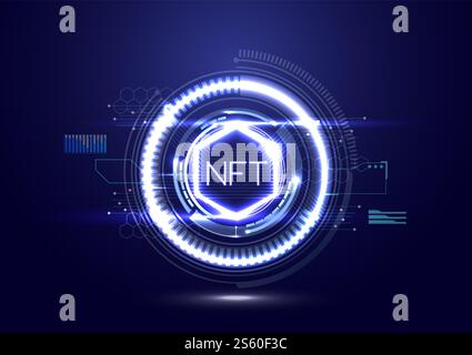 NFT-Banner für nicht fungible Token. Kryptowährung, Blockchain, futuristisches Vektor-Landing-Page-Konzept Stockfoto