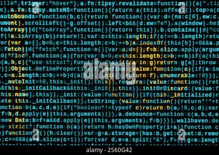 Die Flagge Kasachstans wird auf dem Bildschirm mit dem Programmcode dargestellt. Das Konzept der modernen Technik und der Standortentwicklung. Kasachstans Flagge ist abgebildet Stockfoto